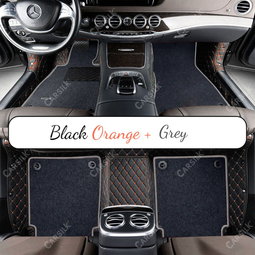 BLACK & ORANGE STITCHING DIAMOND BASE WITH GRAY TOP CARPET DOUBLE LAYER CAR MAT SET (Copy) - Carsilks 