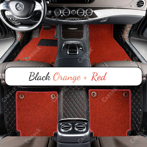 BLACK & ORANGE STITCHING DIAMOND BASE WITH RED TOP CARPET DOUBLE LAYER CAR MAT SET - Carsilks 