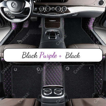 BLACK & PURPLE STITCHING DIAMOND BASE WITH BLACK TOP CARPET DOUBLE LAYER CAR MAT SET - Carsilks 