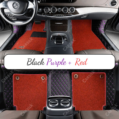 BLACK & PURPLE STITCHING DIAMOND BASE WITH RED TOP CARPET DOUBLE LAYER CAR MAT SET - Carsilks 