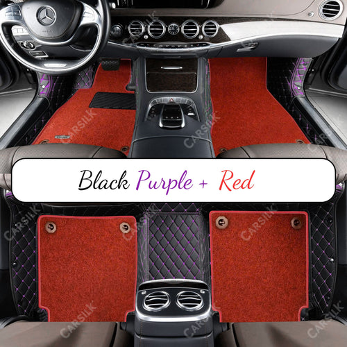 BLACK & PURPLE STITCHING DIAMOND BASE WITH RED TOP CARPET DOUBLE LAYER CAR MAT SET - Carsilks 
