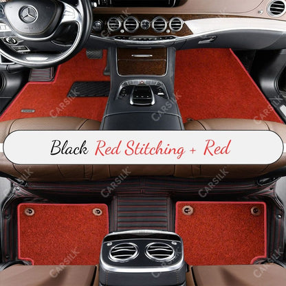BLACK & RED STITCHING STRIPE BASE WITH RED TOP CARPET DOUBLE LAYER CAR MAT SET - Carsilks 