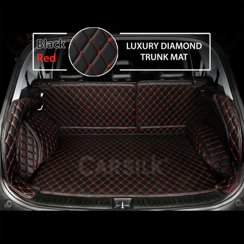 BLACK RED STITCHING 3D DIAMOND LUXURY TRUNK CAR MATS SET - Carsilks 