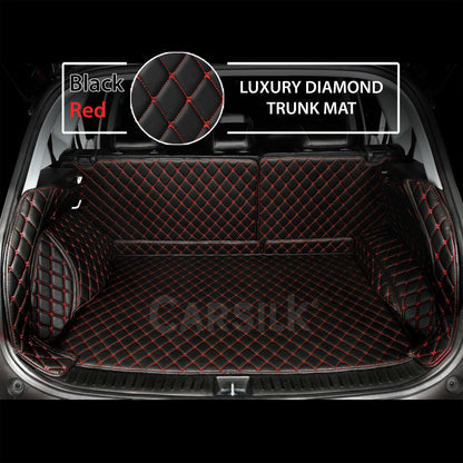 BLACK RED STITCHING 3D DIAMOND LUXURY TRUNK CAR MATS SET - Carsilks 