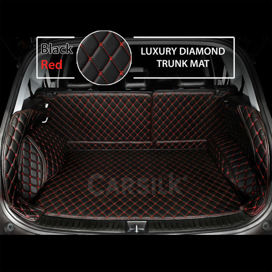 BLACK RED STITCHING 3D DIAMOND LUXURY TRUNK CAR MATS SET - Carsilks 