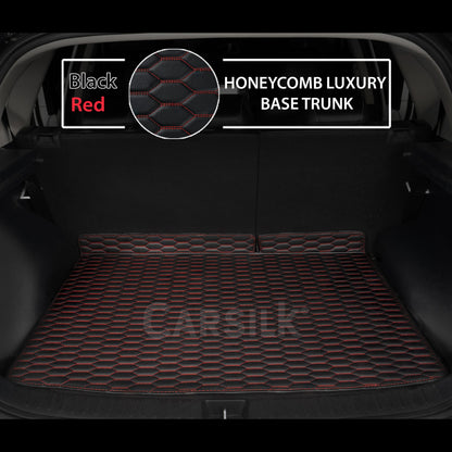 BLACK & RED STITCHING HONEYCOMB LUXURY TRUNK CAR MATS SET - Carsilks 