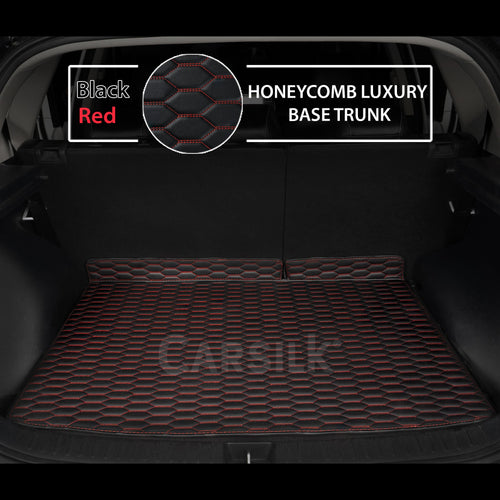 BLACK & RED STITCHING HONEYCOMB LUXURY TRUNK CAR MATS SET - Carsilks 