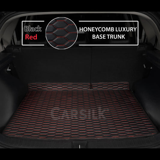 BLACK & RED STITCHING HONEYCOMB LUXURY TRUNK CAR MATS SET - Carsilks 