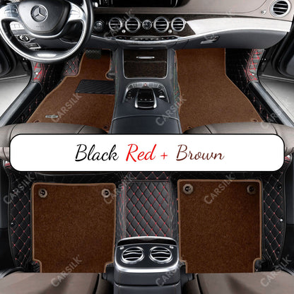 BLACK & RED STITCHING DIAMOND BASE WITH BROWN TOP CARPET DOUBLE LAYER CAR MAT SET - Carsilks 