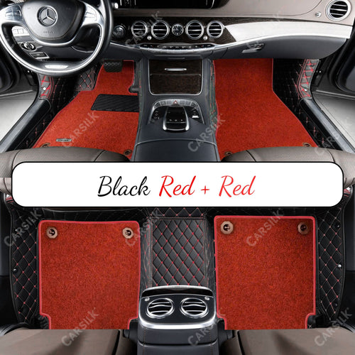 BLACK & RED STITCHING DIAMOND BASE WITH RED TOP CARPET DOUBLE LAYER CAR MAT SET - Carsilks 