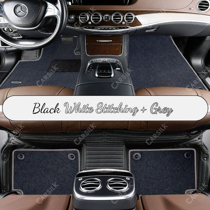 BLACK & WHITE STITCHING STRIPE BASE WITH GRAY TOP CARPET DOUBLE LAYER CAR MAT SET - Carsilks 