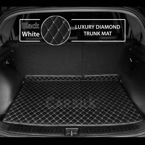 BLACK & WHITE STITCHING DIAMOND LUXURY TRUNK CAR MATS SET - Carsilks 