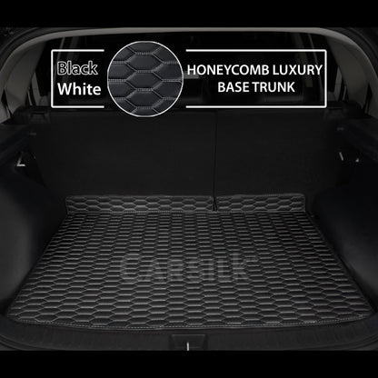 BLACK & WHITE STITCHING HONEYCOMB LUXURY TRUNK CAR MATS SET - Carsilks 