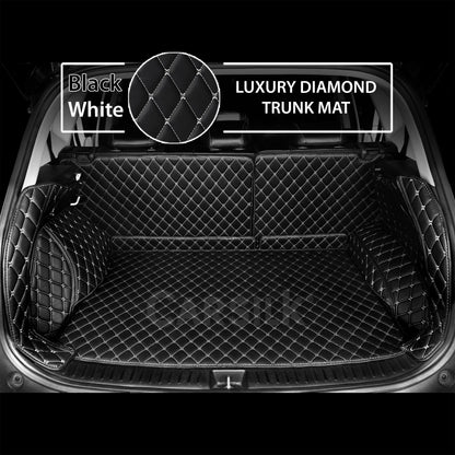 BLACK WHITE STITCHING 3D DIAMOND LUXURY TRUNK CAR MATS SET - Carsilks 