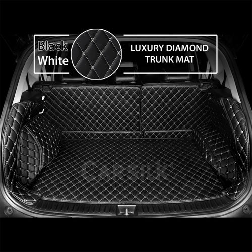 BLACK WHITE STITCHING 3D DIAMOND LUXURY TRUNK CAR MATS SET - Carsilks 