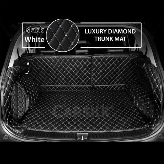 BLACK WHITE STITCHING 3D DIAMOND LUXURY TRUNK CAR MATS SET - Carsilks 