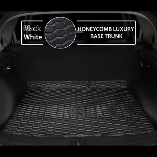 BLACK & WHITE STITCHING HONEYCOMB LUXURY TRUNK CAR MATS SET - Carsilks 
