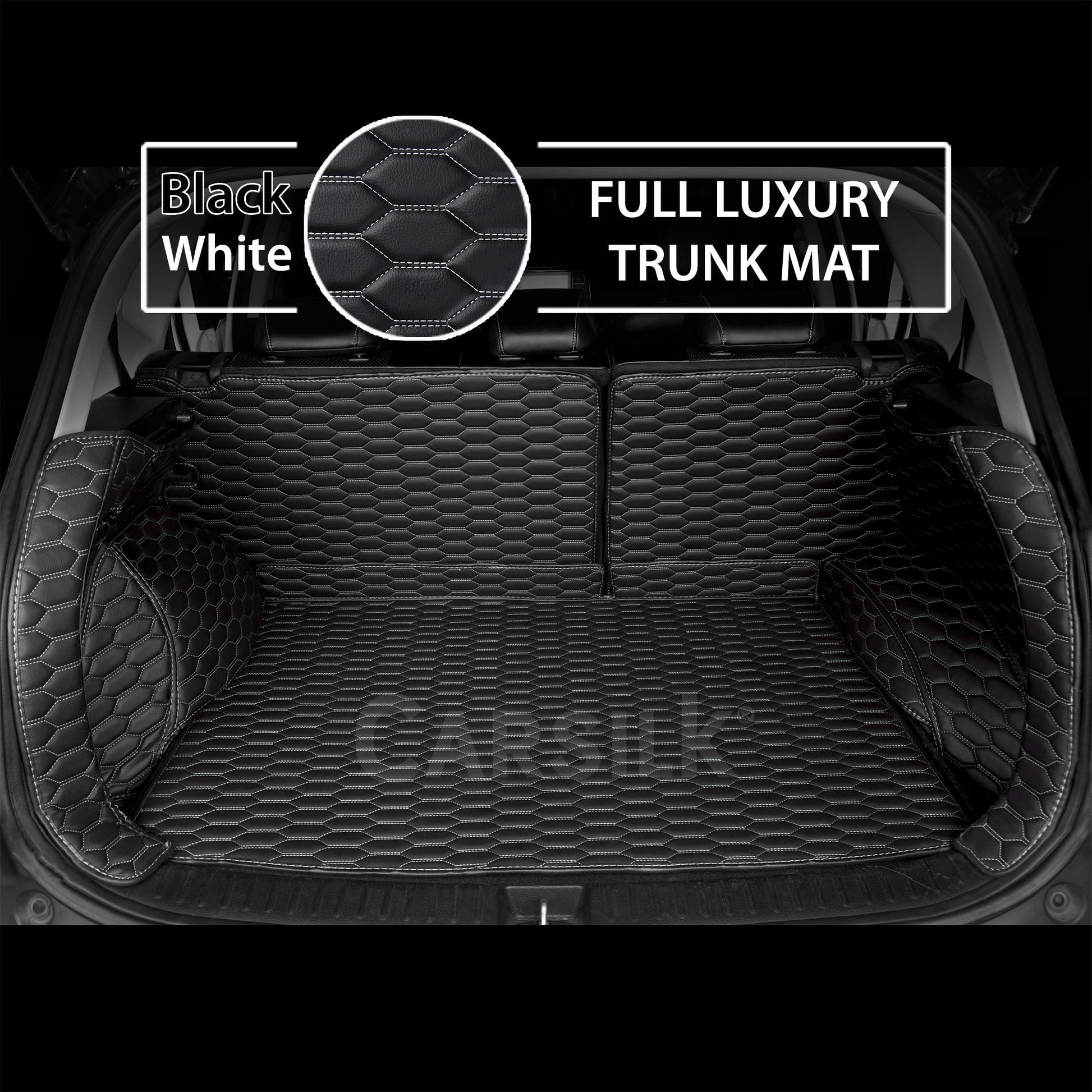 BLACK & WHITE STITCHING 3D SERIES HONEY COMB LUXURY TRUNK CAR MATS SET - Carsilks 