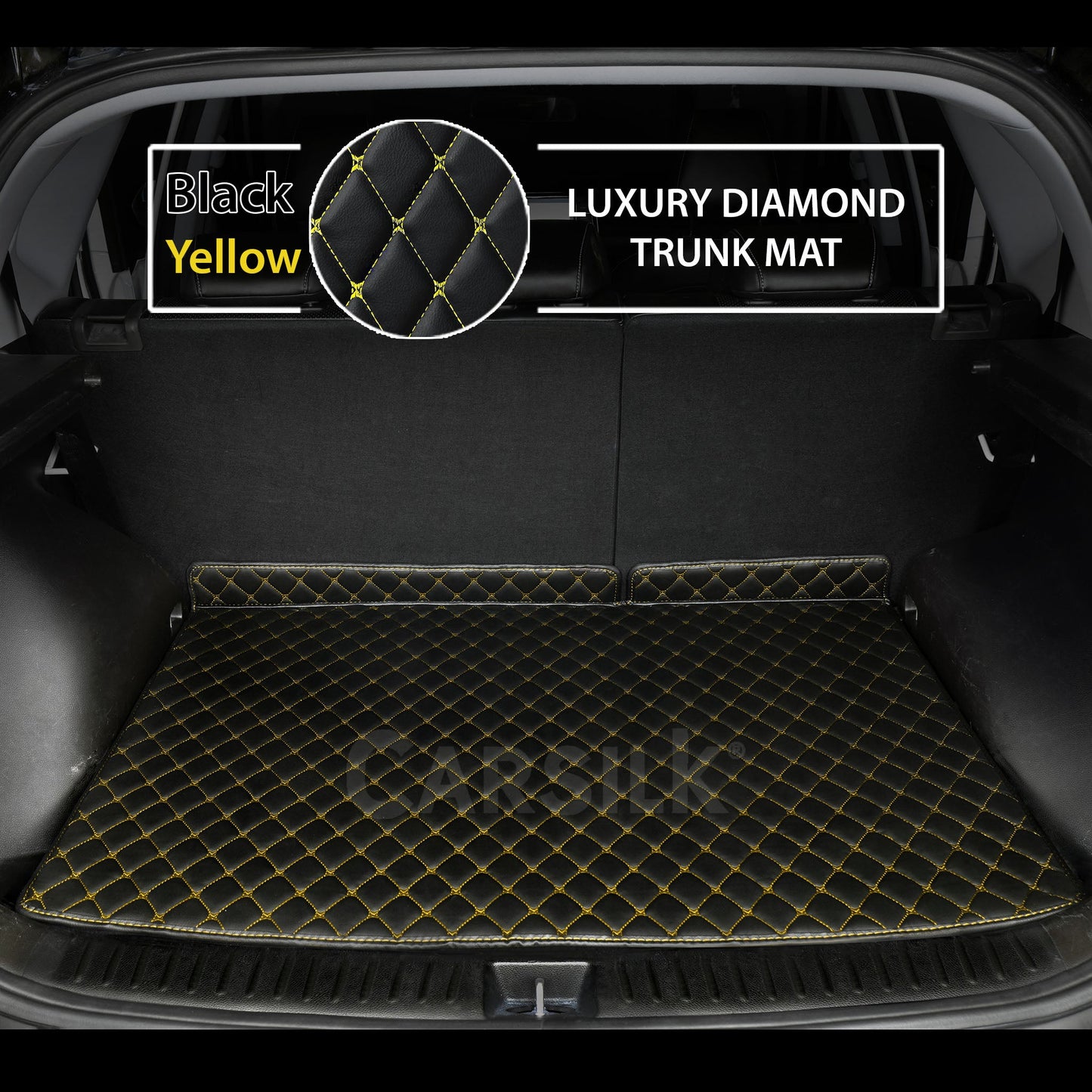 BLACK & YELLOW LUXURY STITCHING DIAMOND LUXURY TRUNK CAR MATS SET - Carsilks 