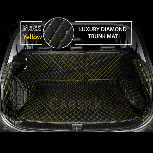 BLACK YELLOW STITCHING 3D DIAMOND LUXURY TRUNK CAR MATS SET - Carsilks 