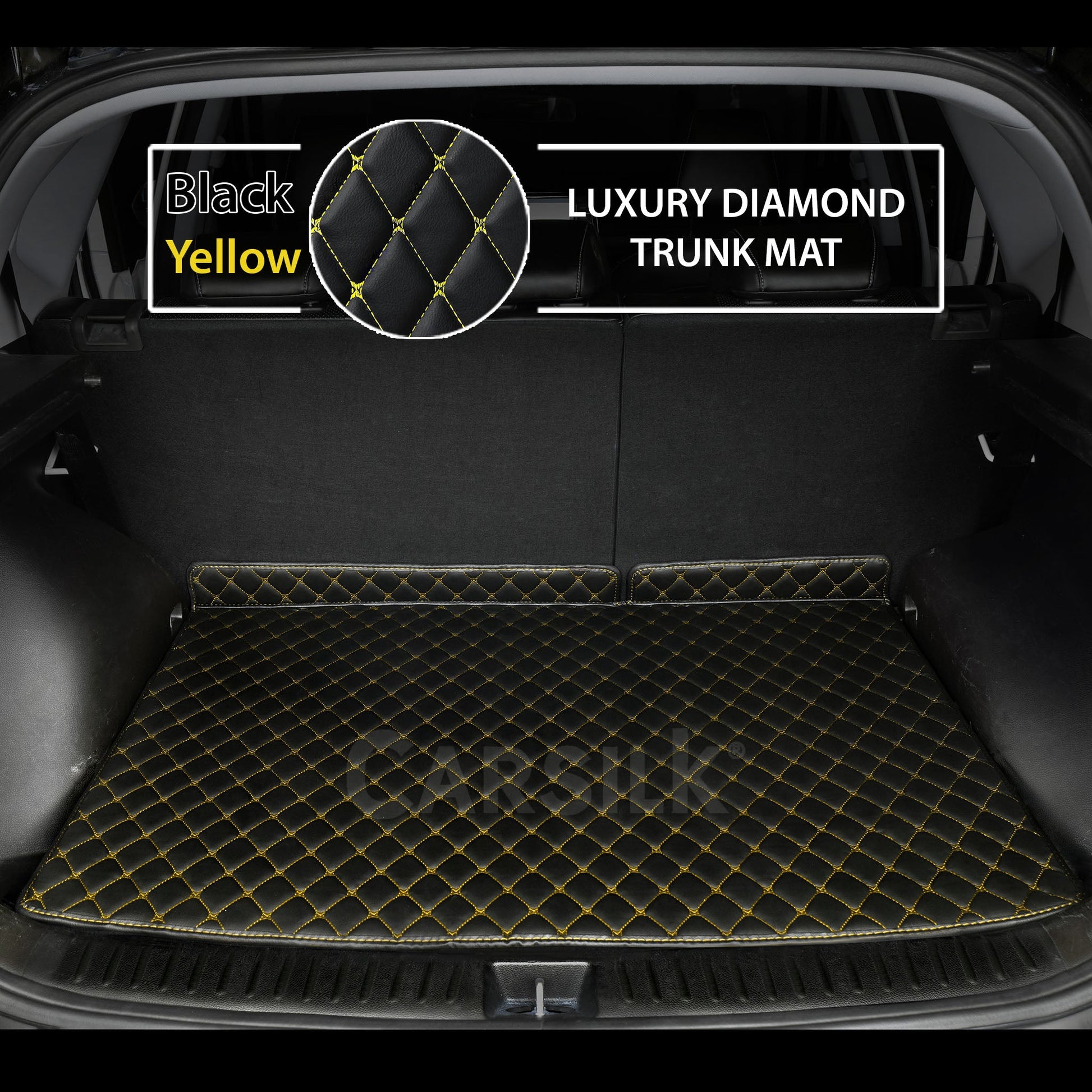BLACK & YELLOW LUXURY STITCHING DIAMOND LUXURY TRUNK CAR MATS SET - Carsilks 