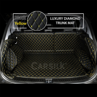 BLACK YELLOW STITCHING 3D DIAMOND LUXURY TRUNK CAR MATS SET - Carsilks 