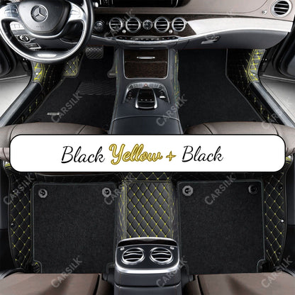 BLACK & YELLOW STITCHING DIAMOND BASE WITH BLACK TOP CARPET DOUBLE LAYER CAR MAT SET - Carsilks 