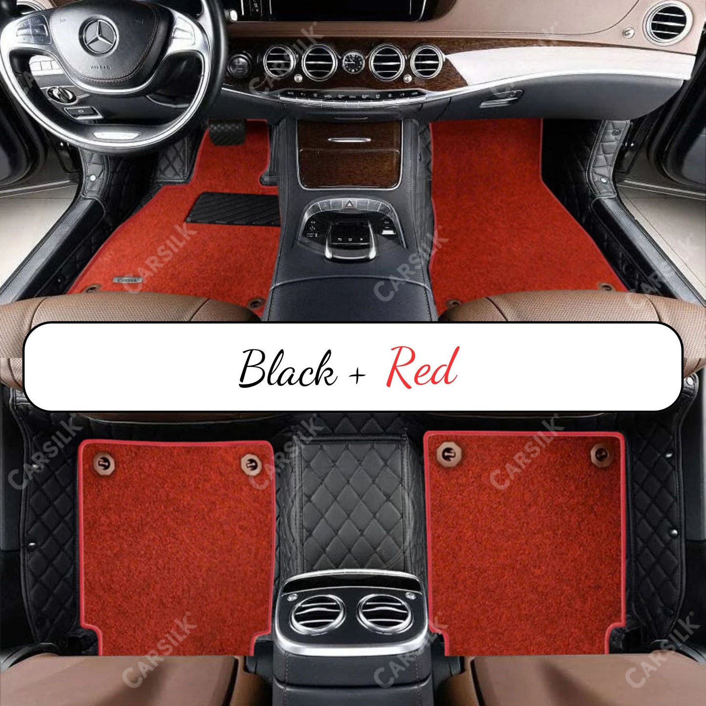 BLACK & BLACK STITCHING DIAMOND BASE WITH RED TOP CARPET DOUBLE LAYER CAR MAT SET - Carsilks 