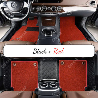 BLACK & BLACK STITCHING DIAMOND BASE WITH RED TOP CARPET DOUBLE LAYER CAR MAT SET - Carsilks 