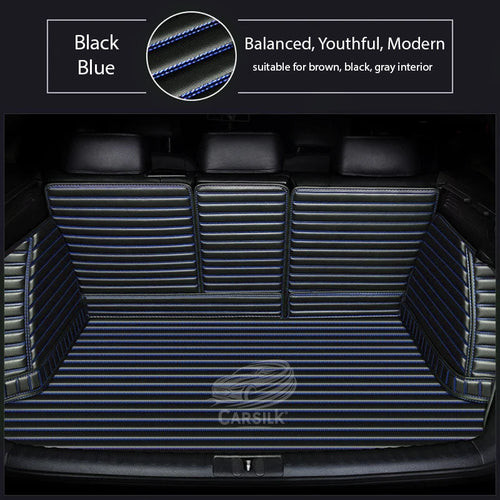 BLACK BLUE STITCHING 3D STRIPE LUXURY TRUNK CAR MATS SET - Carsilks 