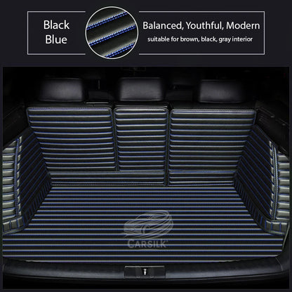 BLACK & BLUE STITCHING 3D SERIES STRIPE LUXURY TRUNK CAR MATS SET - Carsilks 