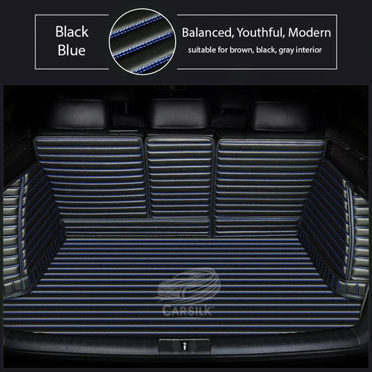 BLACK & BLUE STITCHING 3D SERIES STRIPE LUXURY TRUNK CAR MATS SET - Carsilks 