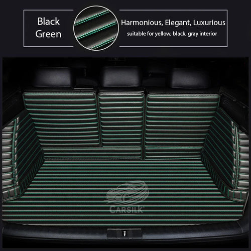 BLACK GREEN STITCHING 3D STRIPE LUXURY TRUNK CAR MATS SET - Carsilks 