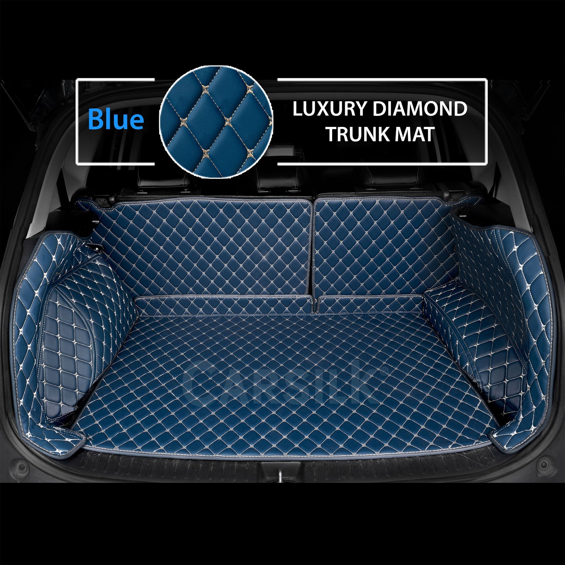 VINTAGE BLUE STITCHING 3D DIAMOND LUXURY TRUNK CAR MATS SET - Carsilks 
