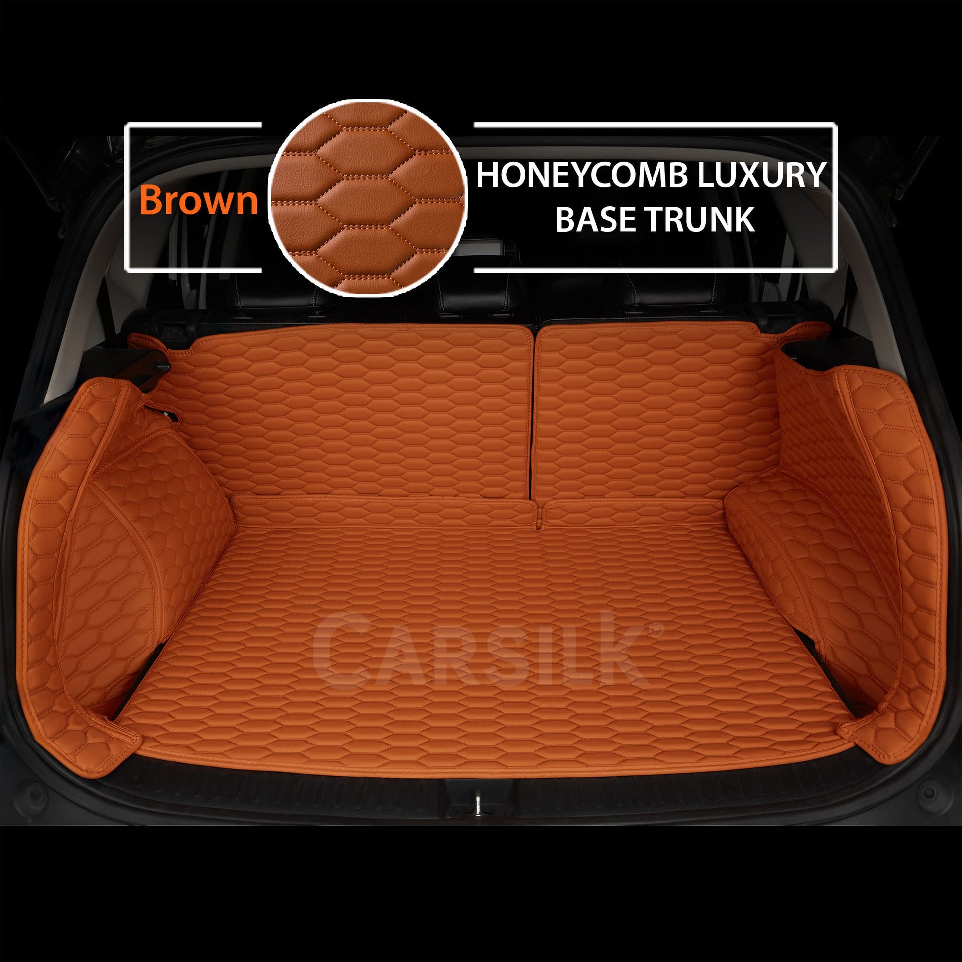 CARAMEL BROWN 3D SERIES HONEY COMB LUXURY TRUNK CAR MATS SET - Carsilks 