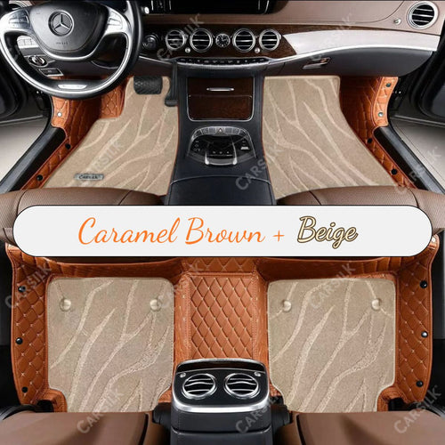 CARAMEL BROWN DIAMOND BASE WITH BEIGE TOP CARPET DOUBLE LAYER GALAXY CAR MAT SET - Carsilks 