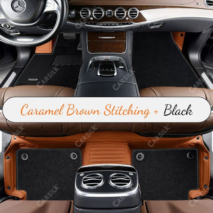CARAMEL BROWN STRIPE BASE WITH BLACK TOP CARPET DOUBLE LAYER CAR MAT SET - Carsilks 