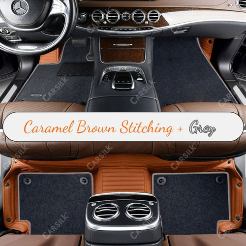 CARAMEL BROWN STRIPE BASE WITH GRAY TOP CARPET DOUBLE LAYER CAR MAT SET - Carsilks 