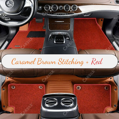 CARAMEL BROWN STRIPE BASE WITH RED TOP CARPET DOUBLE LAYER CAR MAT SET - Carsilks 