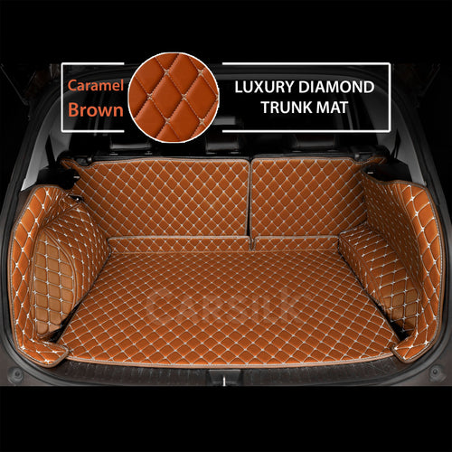 CARAMEL BROWN STITCHING 3D DIAMOND LUXURY TRUNK CAR MATS SET - Carsilks 