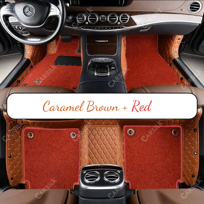 CARAMEL BROWN DIAMOND BASE WITH RED TOP CARPET DOUBLE LAYER CAR MAT SET - Carsilks 