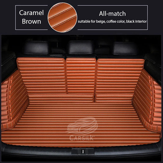 CARAMEL BROWN 3D STRIPE LUXURY TRUNK CAR MATS SET - Carsilks 