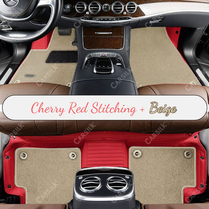 CHERRY RED STRIPE BASE WITH BEIGE TOP CARPET DOUBLE LAYER CAR MAT SET - Carsilks 