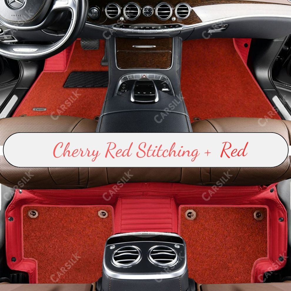 CHERRY RED STRIPE BASE WITH RED TOP CARPET DOUBLE LAYER CAR MAT SET - Carsilks 