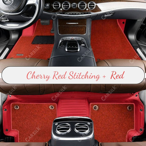 CHERRY RED STRIPE BASE WITH RED TOP CARPET DOUBLE LAYER CAR MAT SET - Carsilks 