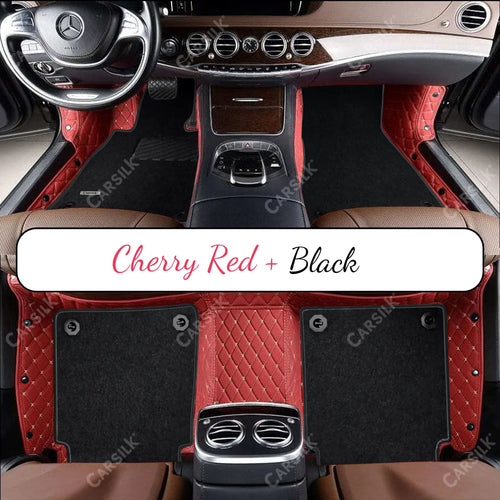 CHERRY RED DIAMOND BASE WITH BLACK TOP CARPET DOUBLE LAYER CAR MAT SET - Carsilks 