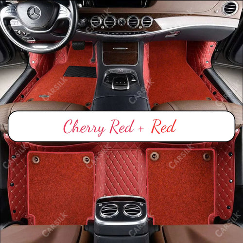 CHERRY RED DIAMOND BASE WITH RED TOP CARPET DOUBLE LAYER CAR MAT SET - Carsilks 