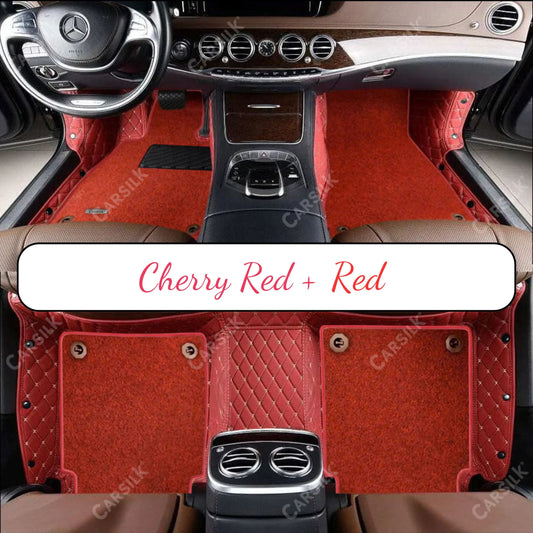 CHERRY RED DIAMOND BASE WITH RED TOP CARPET DOUBLE LAYER CAR MAT SET - Carsilks 