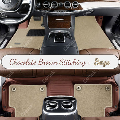 CHOCOLATE BROWN STRIPE BASE WITH BEIGE TOP CARPET DOUBLE LAYER CAR MAT SET - Carsilks 