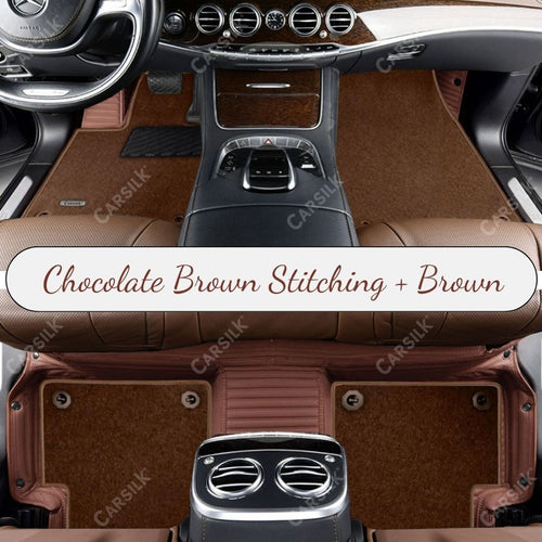 CHOCOLATE BROWN STRIPE BASE WITH BROWN TOP CARPET DOUBLE LAYER CAR MAT SET - Carsilks 